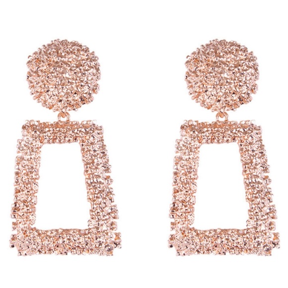 LAST ONE!!! Large Sparkle Rose Gold Geometric Formal Earrings - Picture 2 of 5